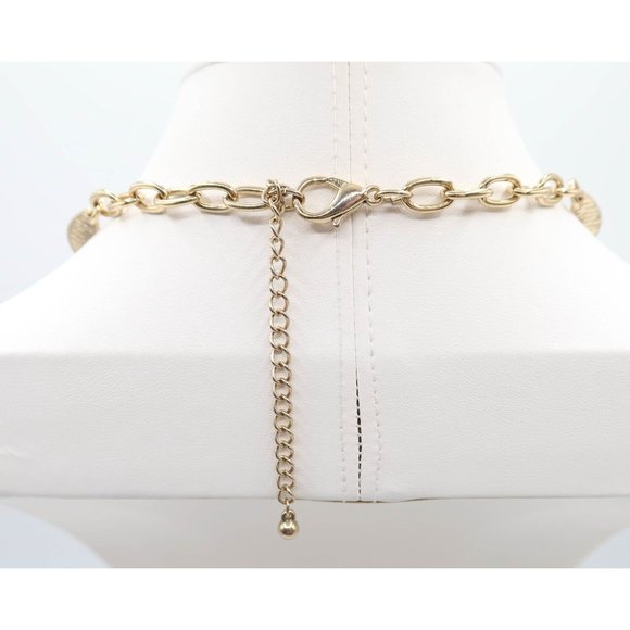 Hammered Circle & Half Moon Gold Tone Statement Necklace 20.5" Unsigned - Picture 5 of 5